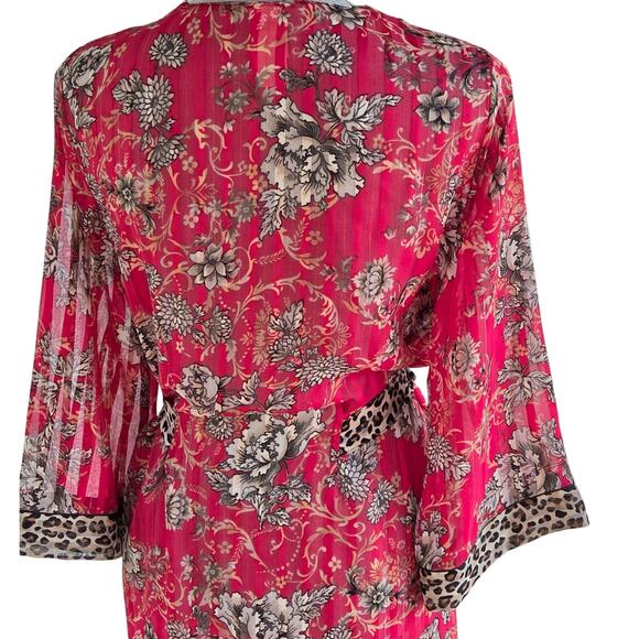 In Bloom by Jonquil Sheer Leopard Floral Robe Small Black Lace Trim - Picture 6 of 11